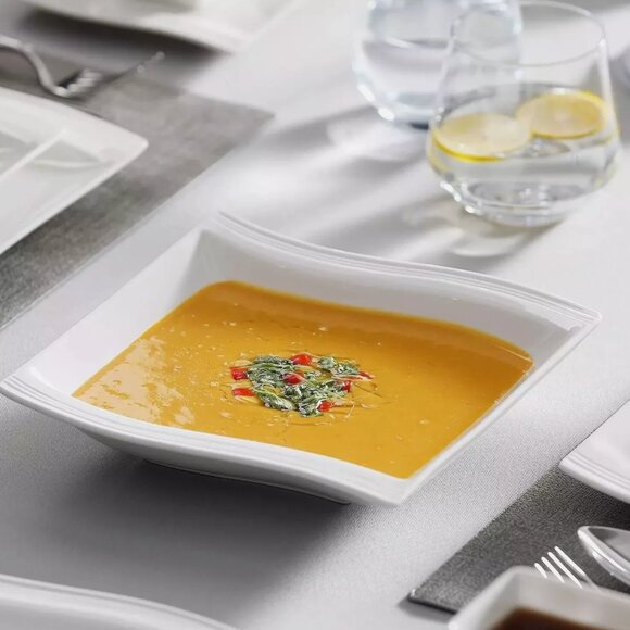 MALACASA 30-Piece Service for 6 Dinnerware Sets Square Porcelain Dinner Plates - Picture 6 of 7